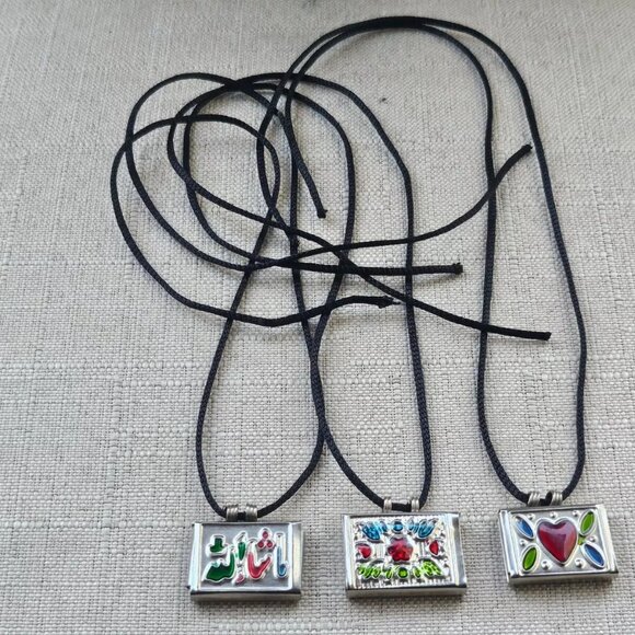 Lot of Taweez Pendant Necklace Fashion Jewelry Silver Tone Tabej Set of 3 Handm - Picture 2 of 9